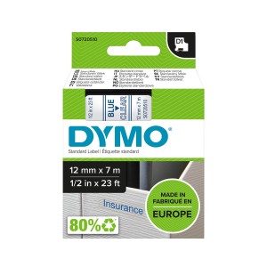 DYMO D1 Juostelė 12mm x7m / mėlynas ant skaidrios (45011 / S0720510) - S0720510