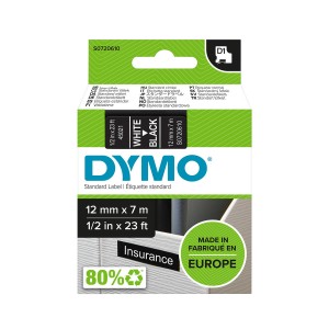 DYMO D1 Juostelė 12mm x7m / baltas ant juodos (45021 / S0720610) - S0720610