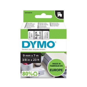 DYMO D1 Juostelė 9mm x7m / juodas ant skaidrios (40910 / S0720670) - S0720670