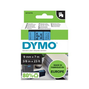 DYMO D1 Juostelė 9mm x 7m / juodas ant mėlynos (40916 / S0720710) - S0720710