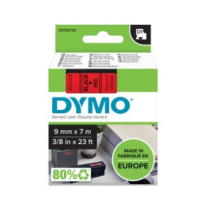 DYMO D1 Juostelė 9mm x 7m / juodas ant raudonos (40917 / S0720720) - S0720720
