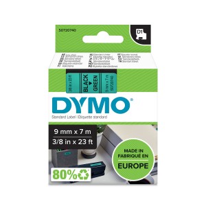 DYMO D1 Juostelė 9mm x 7m / juodas ant žalios (40919 / S0720740) - S0720740