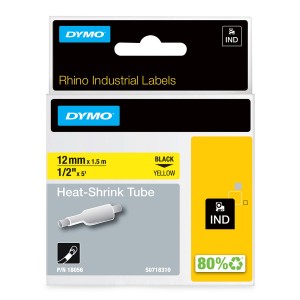 DYMO Rhino Termo vamzdelis 12mm x 1.5m / juodas ant geltonos (18056) - 18056