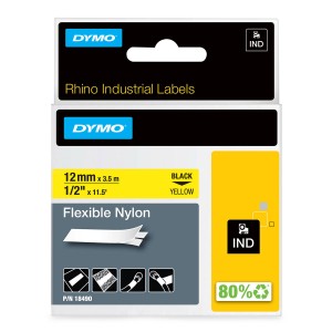 DYMO Rhino Nailono Juostelė 12mm x 3.5m / juodas ant geltonos (18490) - 18490