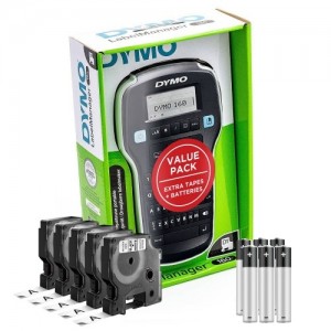 DYMO LabelManager 160 Etikečių Spausdintuvas (S0946340) + 5 vnt. D1 12mm x7m / juodas ant baltos + Elementai - S0946340 + D1 9mm