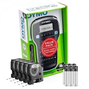 DYMO LabelManager 160 Etikečių Spausdintuvas (S0946340) + 5 vnt. D1 9mm x7m / juodas ant baltos + Elementai - 23089-S0720530-P5-E