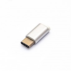 Mikro USB 2.0 adapteris į C tipo USB (USB-C), baltas metalinis korpusas