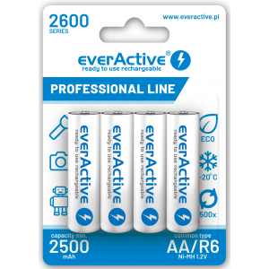 Įkraunamos Baterijos AA / R06 everActive NiMH 1,2V 2600 mAh ready to use 4B - EVHRL6-2600