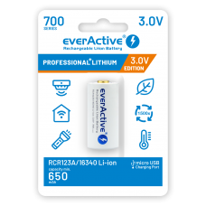 EverActive 16340 CR123 17345 3V 700mAh ličio jonų mikro USB baterija su apsauga, skirta žibintuvėliams