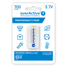 EverActive 16340 RCR123A 3,7 V 700 mAh Li-Ion mikro USB baterija su apsauga, skirta žibintuvėliams