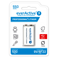 EverActive 6F22/9V ličio jonų akumuliatorius 9V 550 mAh su USB TYPE C