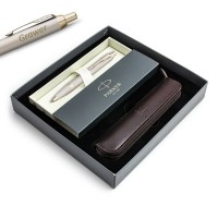 „Parker IM Professionals Monochrome Champagne“ tušinukas su graviravimu / dėklas / dovanų rinkinys