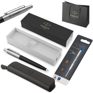 „Parker Jotter Originals Black“ tušinukas su rašiklių dėklu + įdėklas maišelyje / Dovanėlė mokytojui su graviravimu „Parker Jotter Originals Black“ tušinukas su rašiklių dėklu + įdėklas maišelyje / Dovanėlė mokytojui su graviravimu