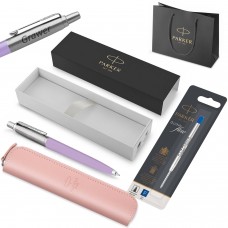 „Parker Jotter Originals“ tušinukas, lilių spalvos + dėklas su įdėklu / Dovanėlė moksleiviui ar studentui su graviravimu