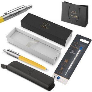 „Parker Jotter Originals“ tušinukas, geltonas + dėklas su įdėklu / Dovanėlė moksleiviui ar studentui su graviravimu