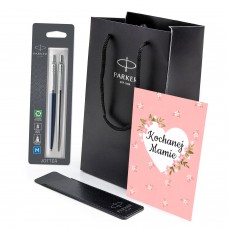 Parker Jotter Royal Blue tušinukų rinkinys su dėklu ir maišeliu, dovana mamai Parker Jotter Royal Blue tušinukų rinkinys su dėklu ir maišeliu, dovana mamai