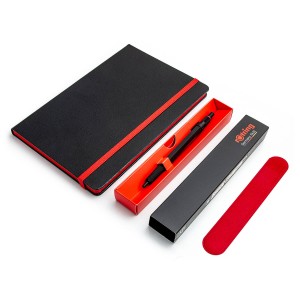 Rotring tušinukų rinkinys 600 su trintuku, užrašų knygute ir raudonu dėklu