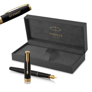 Parker Sonnet Black Lacquer GT Plunksnakotis (F plieno plunksna) su graviravimu