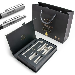 Parker Jotter Originals kalėdinis rinkinys, juodas rašiklis su graviravimu