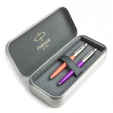 Parker Jotter Originals Coral ir Purple Tušinukų rinkinys su metaliniu dėklu