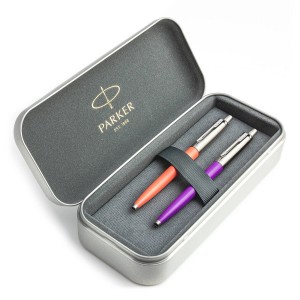 Parker Jotter Originals Coral ir Purple Tušinukų rinkinys su metaliniu dėklu