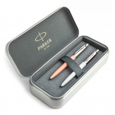 Parker Jotter Originals Powder Pink ir Pearl tušinukų dovanų rinkinys su metaliniu dėklu