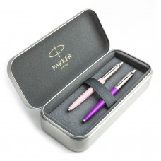 Parker Jotter Originals Pink ir Purple Tušinukų dovanų rinkinys su metaline dėžute
