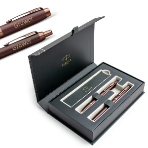 Parker IM Monochrome Burgundy - Plunksnakotis (F) + rašiklis su graviravimu elegantiškoje dėžutėje