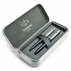 Parker Jotter Bond Street Black CT plunksnakočio ir tušinukų rinkinys metalinėje dėžutėje