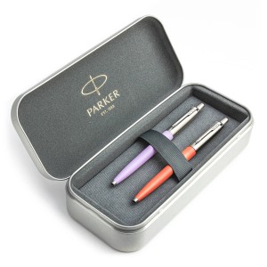 Parker Jotter Originals Lilac and Coral tušinukų dovanų rinkinys su metaliniu dėklu