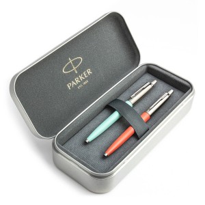 Parker Jotter Originals Mint ir Coral rašiklių dovanų rinkinys su metaliniu dėklu