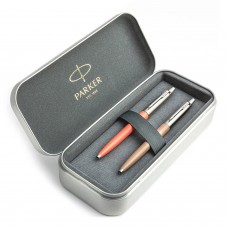 Parker Jotter Originals Coral ir Beige Tušinukų dovanų rinkinys su metaliniu dėklu