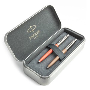 Parker Jotter Originals Coral ir Beige Tušinukų dovanų rinkinys su metaliniu dėklu