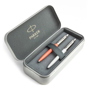 Parker Jotter Originals Coral ir Pearl Tušinukų dovanų rinkinys su metaliniu dėklu