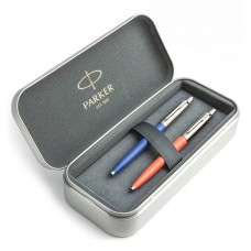Parker Jotter Originals Blue ir Coral Tušinukų dovanų rinkinys su metaliniu dėklu