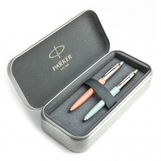 Parker Jotter Originals Powder Pink ir Pastel Blue Tušinukų dovanų rinkinys su metaliniu dėklu