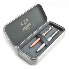 Parker Jotter Originals Powder Pink ir Pearl Tušinukų dovanų rinkinys su metaliniu dėklu