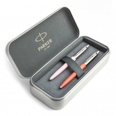 Parker Jotter Originals Pink ir Coral Tušinukų dovanų rinkinys su metaliniu dėklu