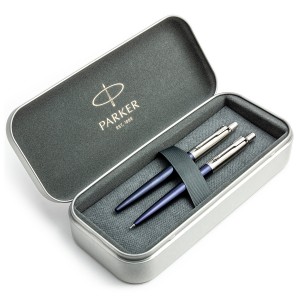 Parker Jotter Royal Blue CT pieštuko ir pieštukų rinkinys metalinėje dėžutėje