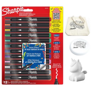 „Sharpie“ akriliniai žymekliai, 12 spalvų + priedai: knygų žymeklis, maišelis, raktų pakabukas