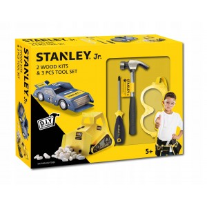 Rinkinys su automobiliu, ekskavatoriumi ir 3 įrankiais Stanley Jr.